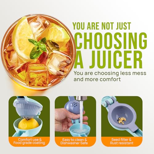 Image of Zulay Kitchen Metal 2-in-1 Lemon Squeezer - Sturdy Max Extraction Hand Juicer Lemon Squeezer Gets Every Last Drop - Easy to Clean Manual Citrus Juicer - Easy-Use Lemon Juicer Squeezer - Blue /Purple