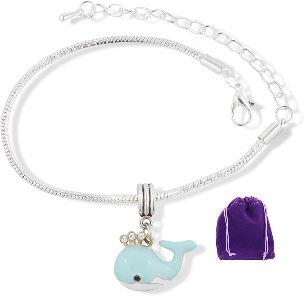 EPJ Whale with Three Rhinestones for Water Snake Chain Charm Bracelet