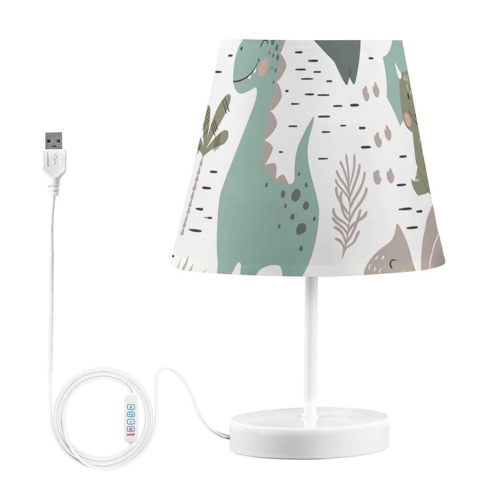 Mnsruu Lámpara de mesita de noche infantil con dinosaurios verdes, bombillas LED, lámpara de escritorio, pantallas de tela para dormitorio, sala de estar, mediana