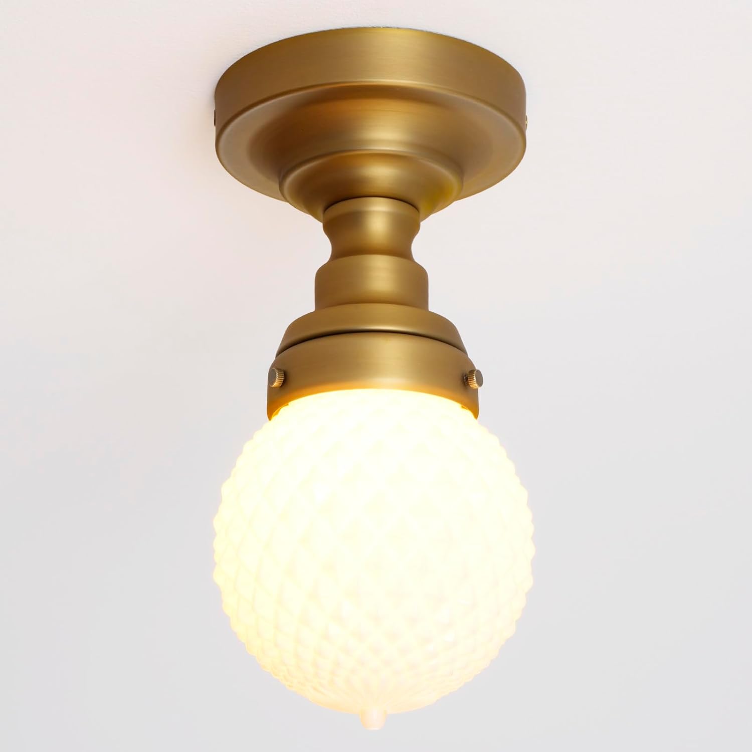 Modern Schoolhouse Semi Flush Mount Ceiling Light, Brass Gold Close to Ceiling Light Fixtures with Globe Milky White Glass Hallway Ceiling Lamp for Laundry Entryway Kitchen Bathroom E26