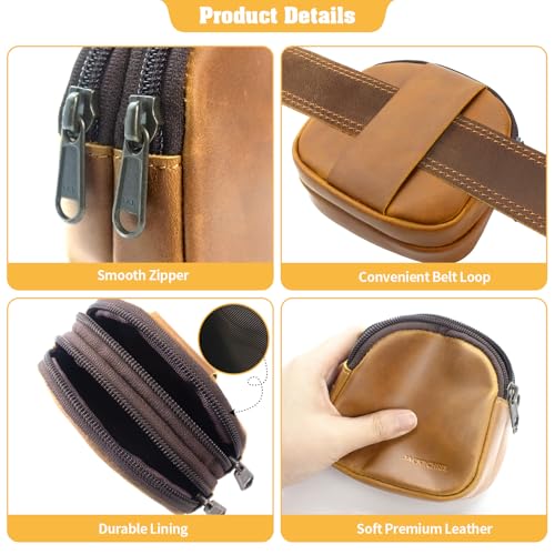 Image of Jack&Chris Coin Purse for Men, Genuine Leather Mini Coin Wallet Zipper Pocket with Back Belt Loop, Coin Bag for Men