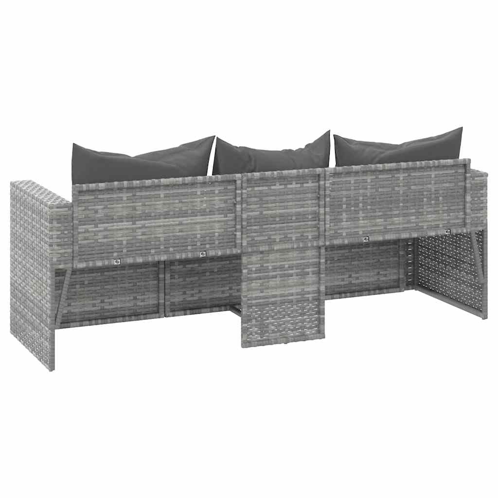 vidaXL Tuinbank 3-zits met kussens poly rattan grijs