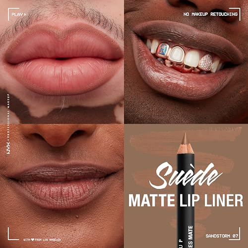 Image of NYX PROFESSIONAL MAKEUP Suede Matte Lip Liner, Velvety-Smooth, Long-Lasting Formula For A Defined Lip Makeup Look - Sandstorm (Brown) (Pack of 2)