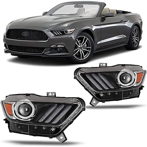 CPW Headlights Compatible with 2015 2016 2017 Ford Mustang 2015-2017 Ford Shelby GT350 2020 Ford Shelby GT500 Replacement Headlights Headlamps Set