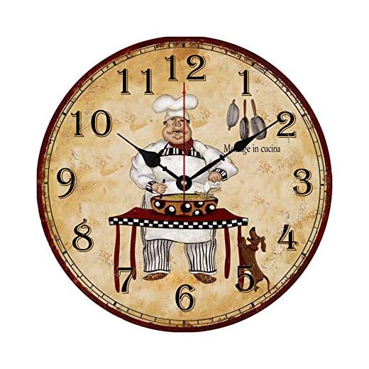 Moonluna Funny Cooking Chef with Dog Wood Wall Clock Decor for Bedroom Nursery Round Silent Clock