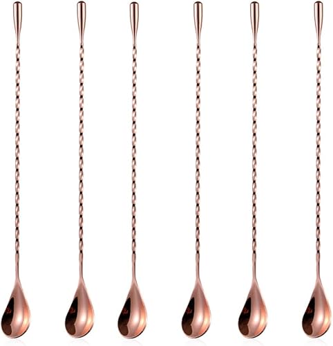 Miniatura 3 de Cuchara mezcladora de barra de 12 pulgadas, cuchara de cóctel, barra de acero inoxidable, cuchara larga con patrón en espiral, color dorado