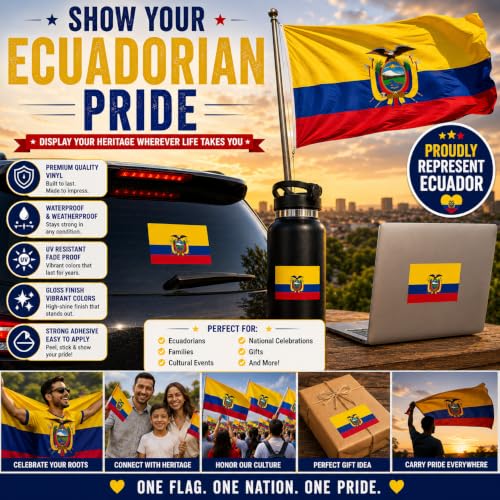 Image of Ecuador Vinyl Flag Stickers, Car Decals, Waterproof Indoor Outdoor, Laptop Stickers, Car Bumper, Ecuadorian Flag, 5 x 3 Inches, Set of 3