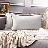 MIULEE 2 Piezas Funda de Cojines Moderna de Lino Cruzado Decoracion de Estilo de Casa Rural Funda de Almohada Decorativa para Sofa Cama Hogar de Rectangulares Cojín 30 x 50 cm Blanco Grisáceo