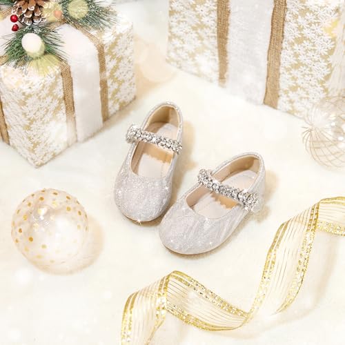 Image of PHIRAMIN Toddler Flower Girl Glitter Dress Shoes Little Girl Ballet Flats Bow Wedding Party