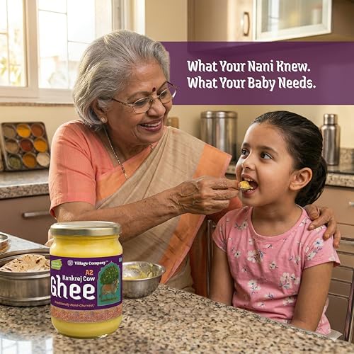 Image of Village Company A2 Cow Ghee Bilona Method | Kankrej Cow A2 Ghee | Bilona Ghee | Desi Cow Ghee | Two Way Curd Churned | Grainy Danedar Aromatic | Lab Tested | Glass Jar - 550 ML A2 Pure Ghee