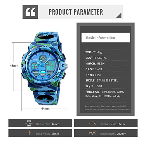 image for cofuo Camo Kid Watch Age 5-15, Kids Military Army Digital Sports Water