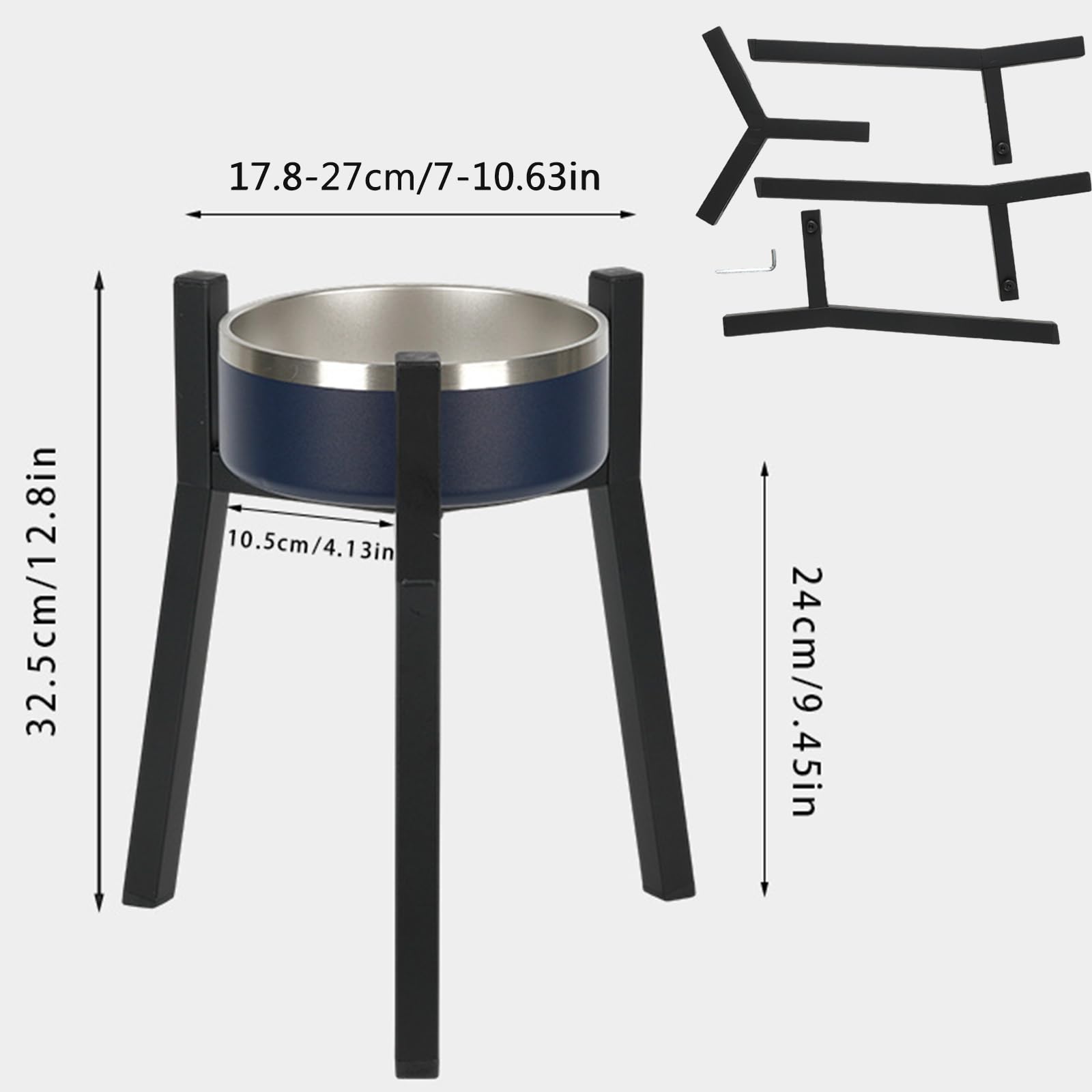 Support Gamelle Chien Surélevé, Réglable en Largeur, Gamelle Surélevée pour Chien, Convient aux Bols de 17 à 27 cm, Hauteur 24 cm（sans gamelles）