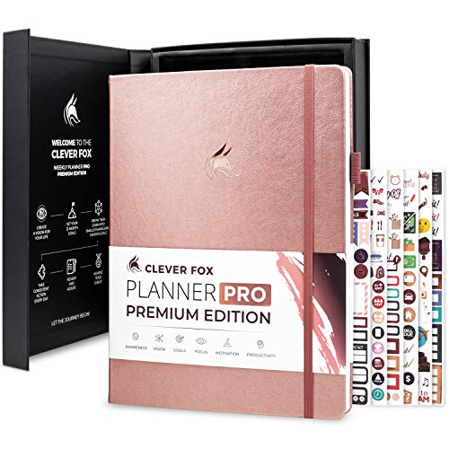 Clever Fox Planner Pro Premium Edition â€“ Luxurious Weekly & Monthly Planner + Budget Planner Organizer for Productivity & Reaching Goals, Undated, A4 Hardcover + Keepsake Box, Lasts 1 Year, Rose Gold