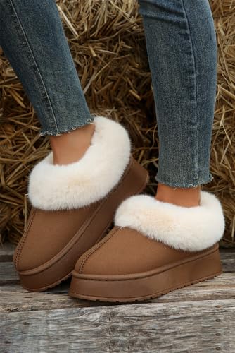 Women's Chestnut Plush Suede Trim Thick Sole Flat Snow Boots for Ultimate Comfort3