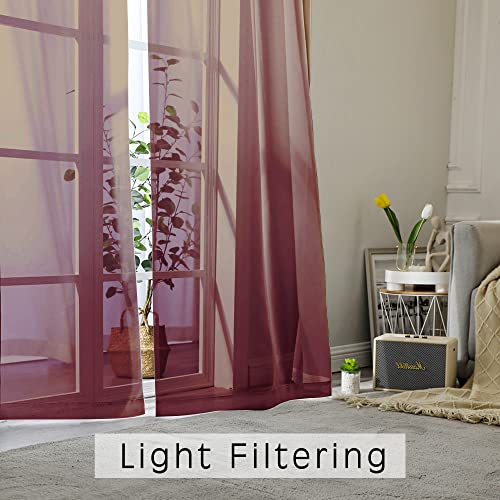 Image of OWENIE Sheer Curtains, Sheer Curtains 63 inch Length 2 Panels Set, Rod Pocket Voile Fimly Sheer Drapes for Living Room /Bedroom, 2pcs, Each 42 inch W x 63 inch L, Burgundy
