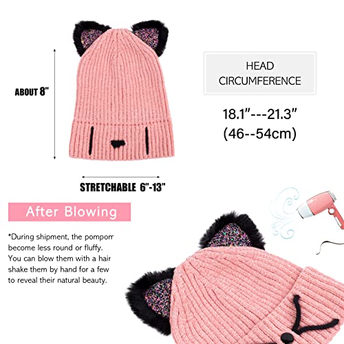 Girls Sequin Cat Ears Hats Cute Winter Beanies Hat for Outdoor Snow Ski Warm Knit Caps (Age 7-15)4