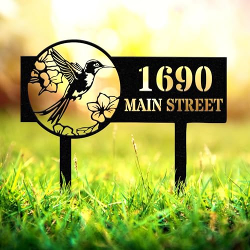 Metal Hummingbird Sign, Personalized Hummingbird Address Signs, Bird Wall Art, Hummingbirds Sculpture Plaque for Garden Yard Lawn Backyard Hummingbirds Entrance Gate Roadside Fence Decal.