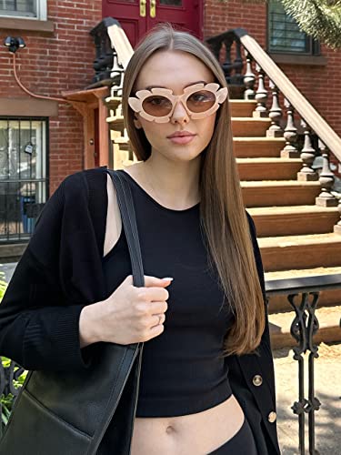 Pro Acme Trendy Flower Sunglasses Cat Eye for Women Men Retro Fun Chunky Y2K Glasses Shades UV4003