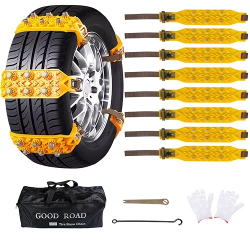 8 Pack Universal Tire Chains Emergency Portable Snow Chains Suitable for Car Truck and SUV Zip Tie Tire Chains Adjustable Thickened Snow Tyre Chains Thickened Wear-Resistant TPU Anti-Slip Chains