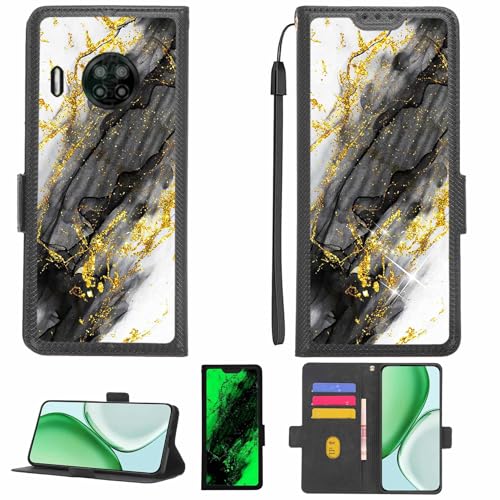 Aroepurt Case Compatible for Hisense Infinity H50 Zoom Phone Case Flip Cover [with Tempered Glass Screen Protector][RFID Blocking][Gold Glitter+Luminous] LPT-HDL