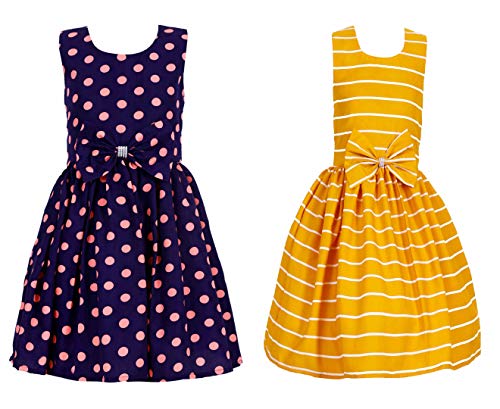 Image of Casual Frock for Baby Girls,Blue Printed and Olive Printed,Pack of 2