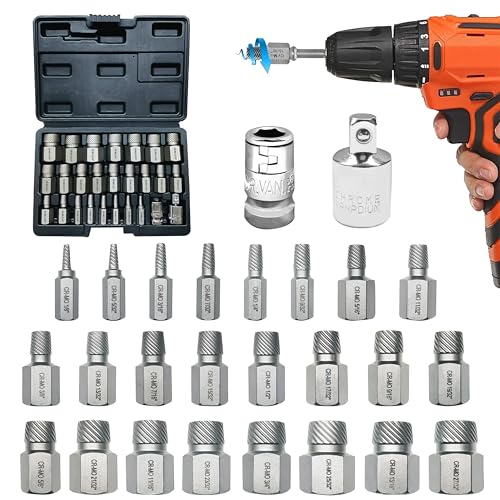 Greywolf 26 pcs Screw Extractor Set with 3/8 Inch Drive, Hex Head Multi-Spline Screw Easy Extraction Bolt Extractor Kit, Broken Bolt Extractor for Removing Broken, Rusted Bolts and Screws