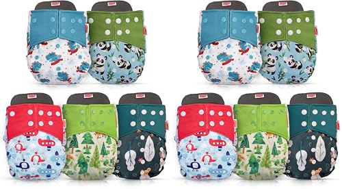 Image of LuvLap Reusable Baby Cloth Diapers Combo Pack of 10 (5 Shell + 5 Pads) Double Leak Guard, High Absorption, Stain-Proof Comfort & Protection, 3m+, Rash Free, Adjustable Waist & Height with Snap Buttons