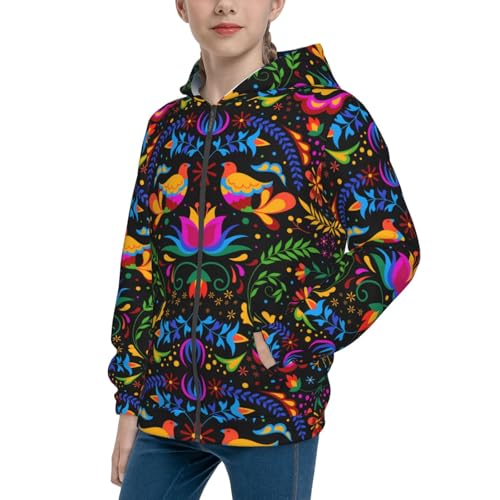 Mexican Flower Traditional1 Kids Pullover Hoodies Boys Zip Up Sweatshirts Girls Athletic Clothes with Pocket