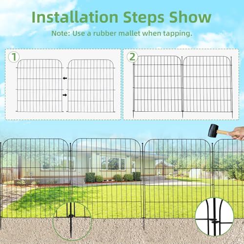 10 Panels Decorative Garden Fence with Gate for Outside, 32 in(H) X 23.6 ft(L) Rustproof Metal Wire Panel Border Fencing with Temporary Ground Stakes, No Dig Animal Barrier for Dog and Patio