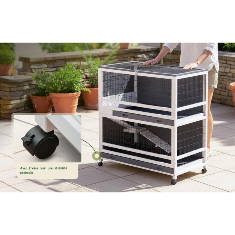 Cage Clapier Enclos pour Lapins avec roulettes 115 x 60 x 118 cm.Modele Oscar