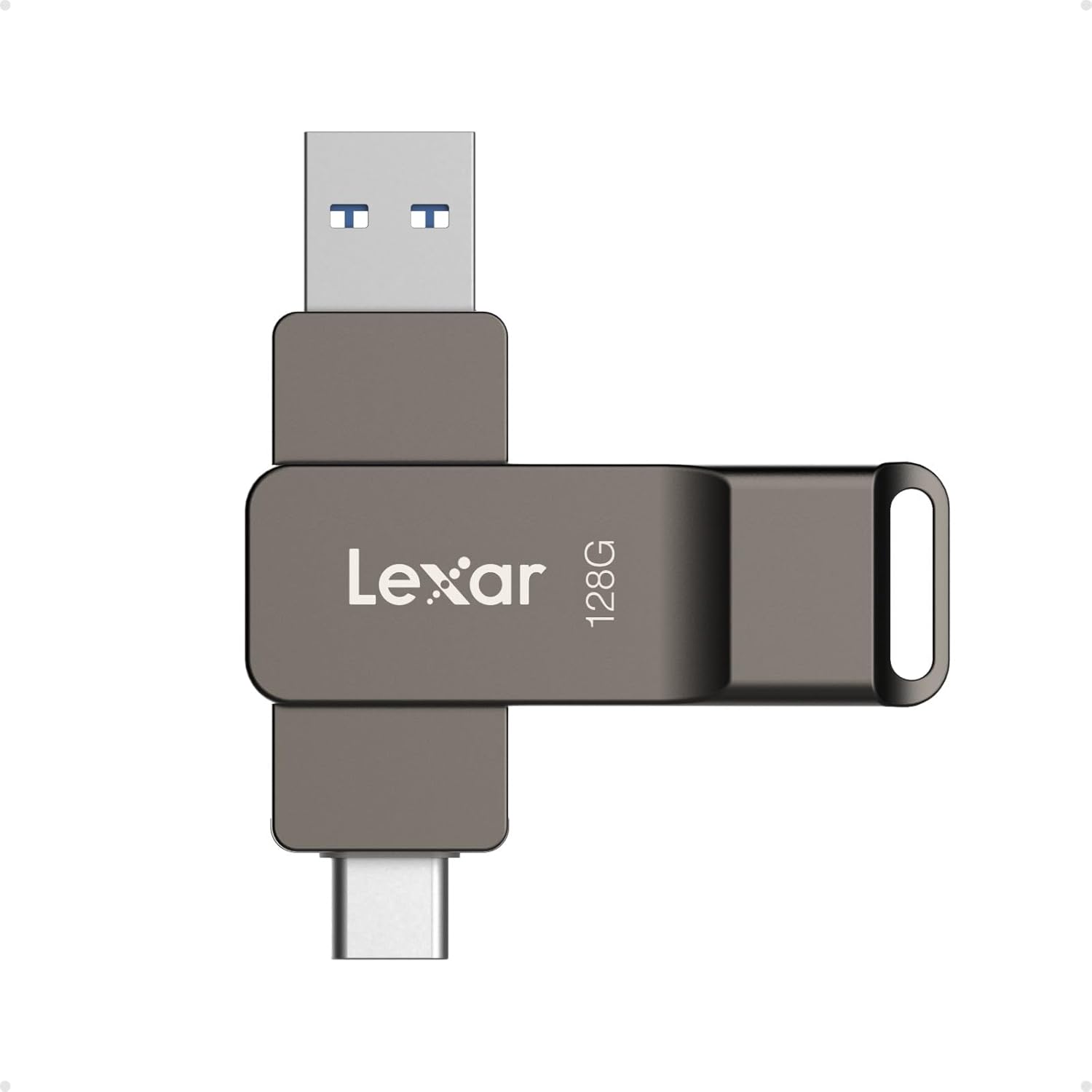 Lexar D40E 128 Go Double clé USB 3.2 Gen 1 Type-C Jump Drive, clé USB-C Flash Drive Matériau métallique Pivotant Conception Clé USB, Compatible avec l'iPhone,Gris Titane
