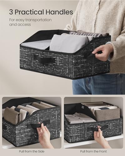 SONGMICS Collapsible Storage Boxes, Set of 6 Fabric Storage Baskets, 40 x 30 x 20 cm, Wadrobe Storage Organisers, 3 Handles, for Bedroom, Living Room - Image 7