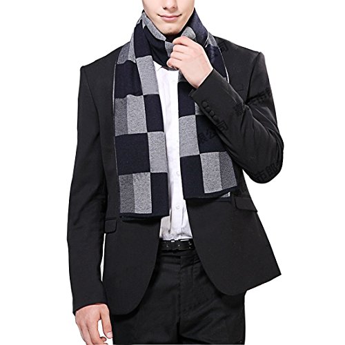 LerBen Mens Super Soft Winter Scarf Wool Blend Plaid Warm Scarves