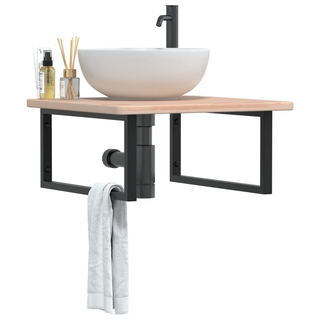Tapa de lavabo con soporte de acero y madera maciza de roble, 60 x 60 x 2,5 cm, juego de 2 unidades, montaje en pared para lavadero, espacio de almacenamiento y muebles de baño, soporta 100