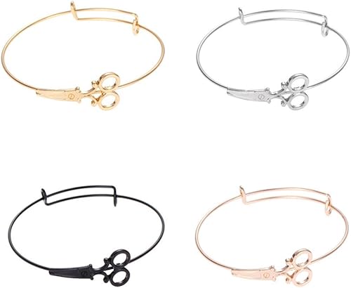 Miniatura 3 de Greendou Joyería de moda Tijeras minimalistas Pulsera de tijera apilable Pulsera de alambre ajustable para peluquería (dorado)