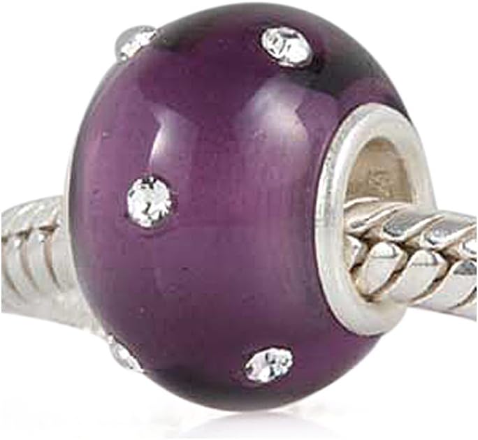 Everbling Kera Style Purple Murano Polished Glass Bead February Birthstone 925 Sterling Silver Solid Core Charm Fits European Charm Bracelet
