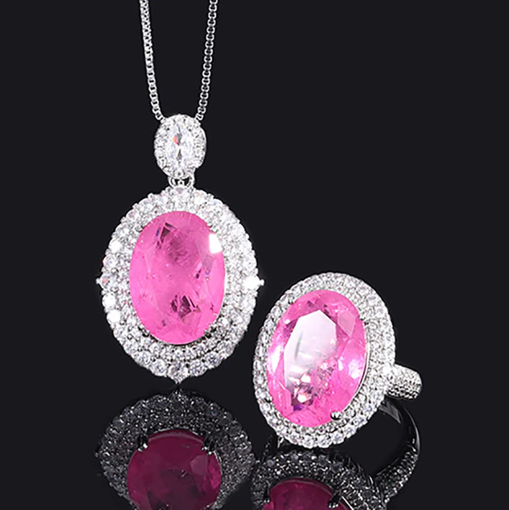 H3TF5J 13 * 18 mm ovaler Rosenquarz-Amethyst-Anhänger, Halskette, Ringe, Edelstein-Hochzeitsschmuck-Sets für Frauen