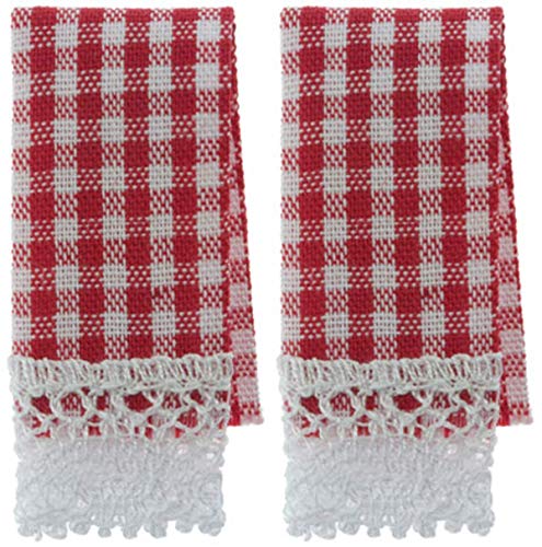 Melody Jane Casa de Muñecas Guinga Roja Tea Towels Miniatura Cocina Café Accesorio