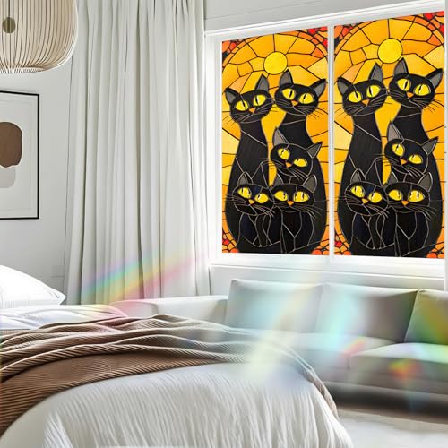 Image of Nuxovilar Halloween Black Cat Pattern Window Film 17.5x39.3 in PVC