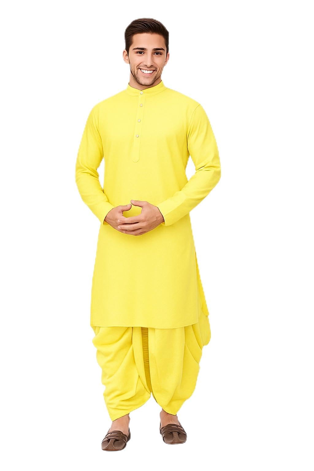 reso Yellow Men's Kurta Maharaj Dhoti South Indian Style(Yelow Kurta Yelow Mahraj_S)-picture-10