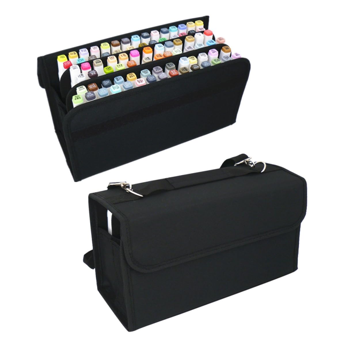 STOBOK Custodia Robusta in Nylon Per Pennarelli Con 80 Scomparti Borsa Con Cerniera Tracolla Custodia Per Pennarelli Di Facile Accesso Nera