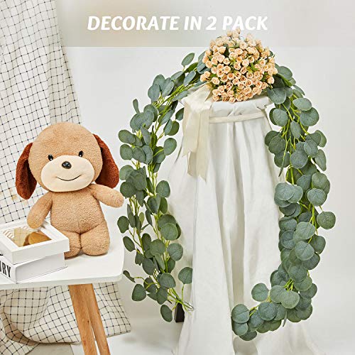 OasisCraft Artificial Vine Eucalyptus Garland 6.5Ft Faux Silk Handmade Eucalyptus Leaves Wreath Greenery Plants for Wedding Backdrop Arch Wall Firework Table Decor - Thumbnail 3
