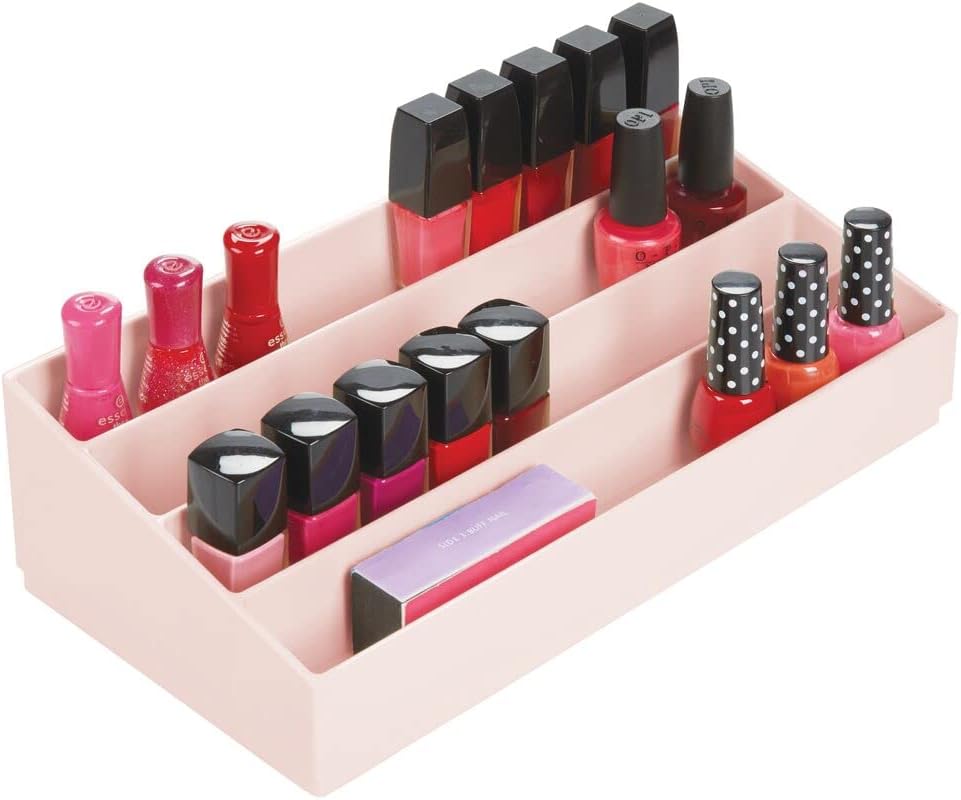mDesign Plastic 4-Tier Cosmetic Organizer with Compartments for Bathroom Vanity, Countertop or Cabinet to Hold Nail Polish, Makeup, Moisturizer, Lipstick, Beauty Accessories - Light Pink/Blush