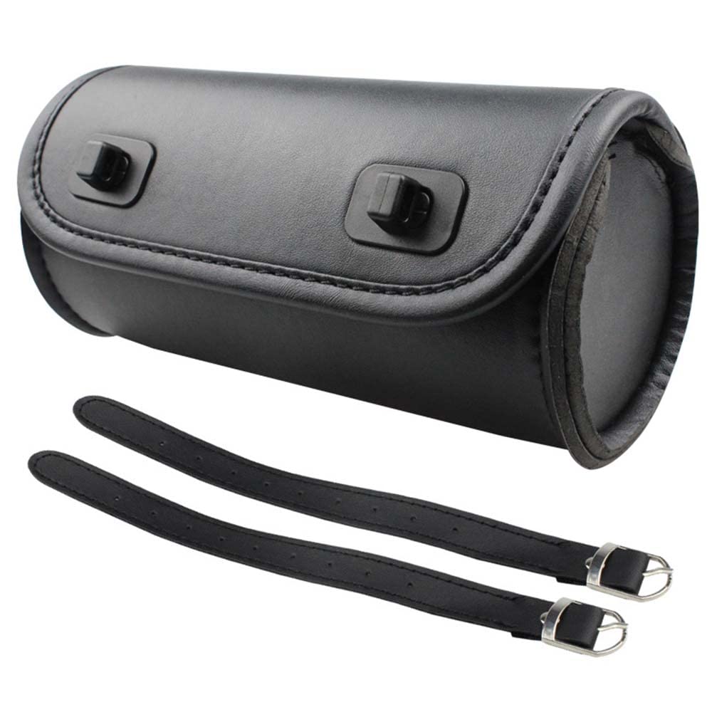 DesirePath Sacoche Universelle Pour Guidon De Moto, Sac à Outils En Cuir Pour Harley, Yamaha, Shadow, Kawasaki, Suzuki, Vulcan, Noir