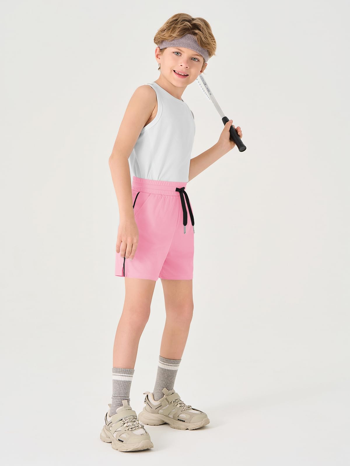 Haloumoning Pantalones cortos de verano para niño, pantalones cortos de deporte para niños, monocolor, secado rápido, ligeros, abertura lateral, pantalones de baloncesto con cintura elástica - 4