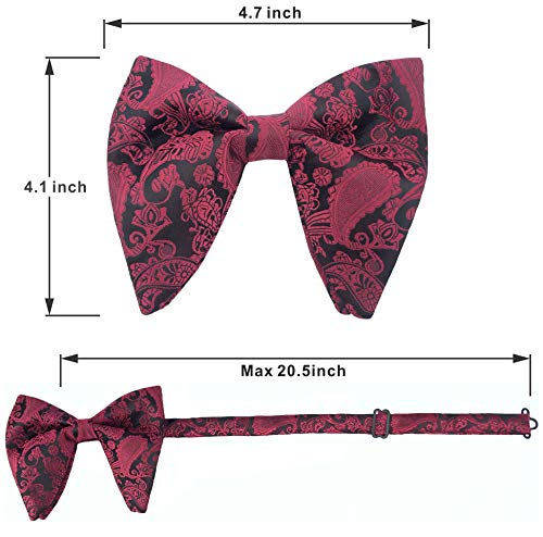 Justar Mens Pre-Tied Paisley Bowtie Oversized Tuxedo Bow Tie Hankie Cufflinks Set (Black) #TOP3