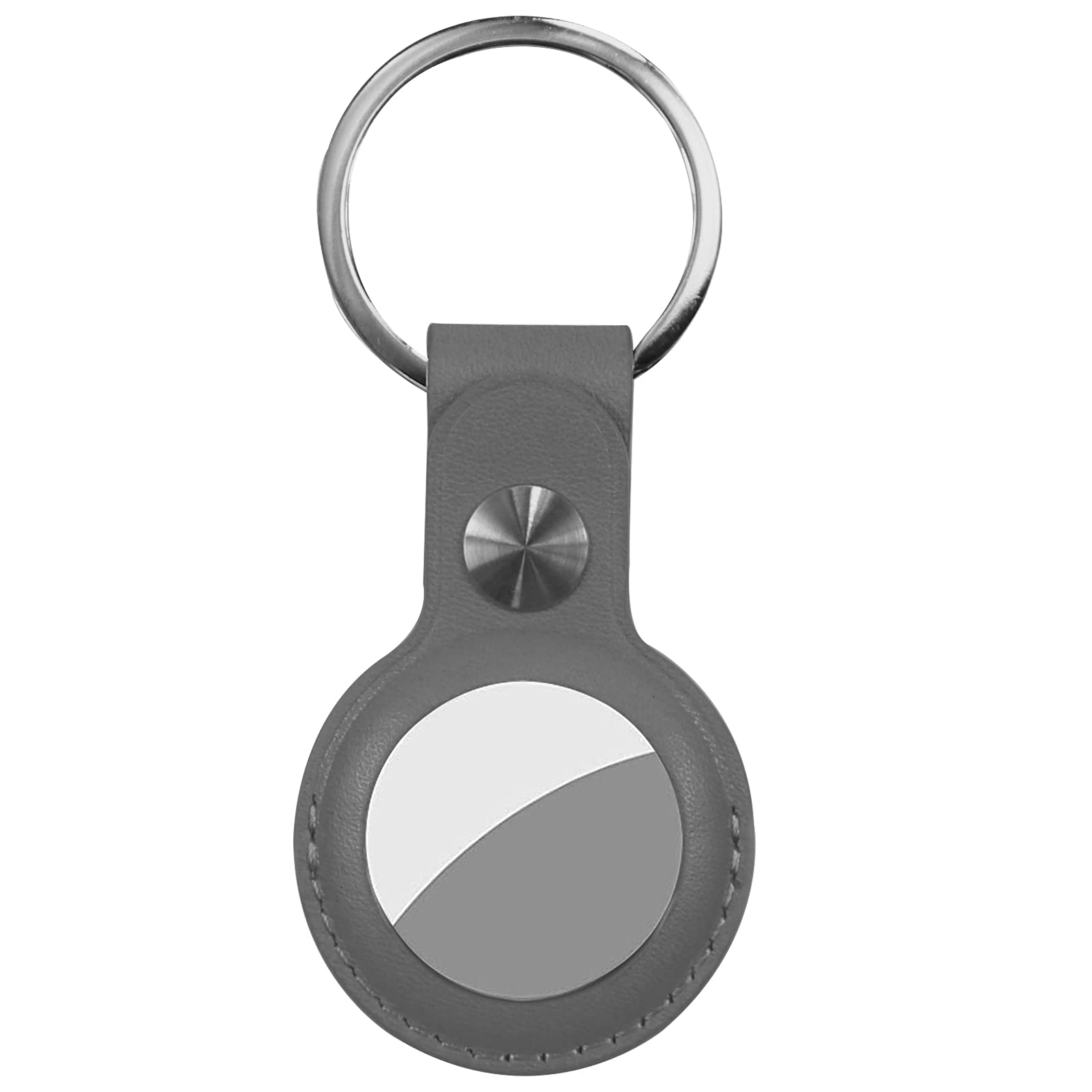 Case for AirTag Genuine Leather Protective Cover with Keychain Ring, Anti-Scratch - Gray1, Small