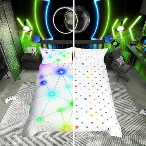 Homewish Housse de Couette 140x200 Triangle Géométrique, Parure de Lit Enfant Ét