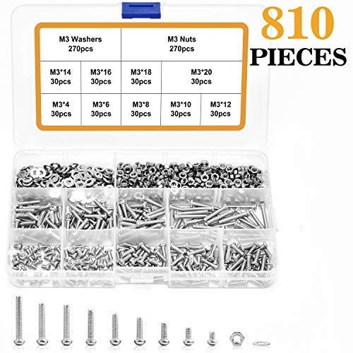 VIGRUE 810Pcs M3 Screw Assortment Kit 304 Stainless Steel Phillips Pan Head Machine
