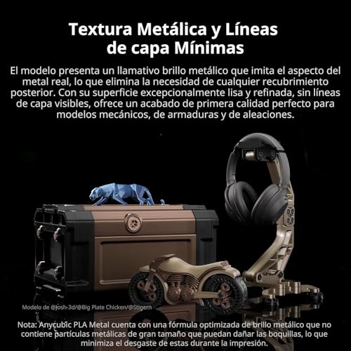 PLA Metálico Anycubic Filamento de Alta Pureza 1,75mm Efecto Metal Pulido 1KG 2